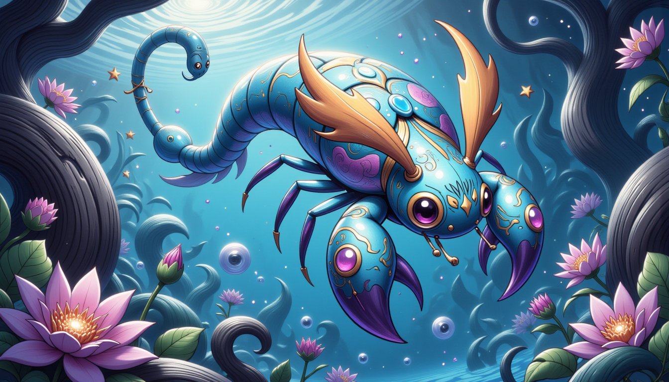 Meet "Glintzer", a mystical, iridescent crustacean Pokémon. Its slender, elongated body is covered in microscopic, shimmering scales that refract light into a mesmerizing display of colors, shifting between hues of sapphire, amethyst, and gold. Six delicate, feathery antennae protrude from its forehead, sensitive to even the faintest vibrations in the air. Glintzer's shell is shaped like a lyre, with intricate, swirling patterns that seem to shift and change as it moves. This Psychic/Water-type Pokémon can manipulate the reflective properties of its scales to create dazzling illusions, blinding its foes or disorienting them with dizzying patterns of light. Its ability, "Mirage Coat", allows it to blend seamlessly into its surroundings, making it nearly invisible in the wild. As it glides through the water, its ethereal song resonates through the depths, entrancing nearby creatures and luring them into its mystical realm.