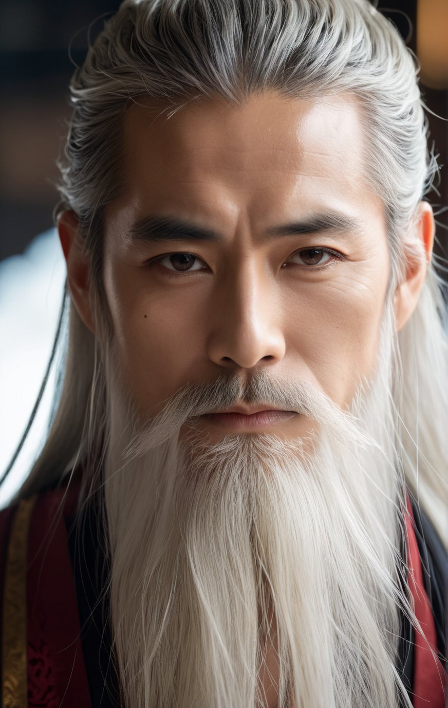 48 y.o boy,hanfu,(long beard:1.2),(close-up:1.4),magnificent,take the sword,(face full of wrinkles:1.6),ethereal,epic,majestic,magical,fantasy art,dreamy,elegant,cinematic,background illuminated,ambient dramatic atmosphere,creative,perfect,intricate,detailed,long hair,beard,(a little white hair:0.5),(a little white beard:0.5),