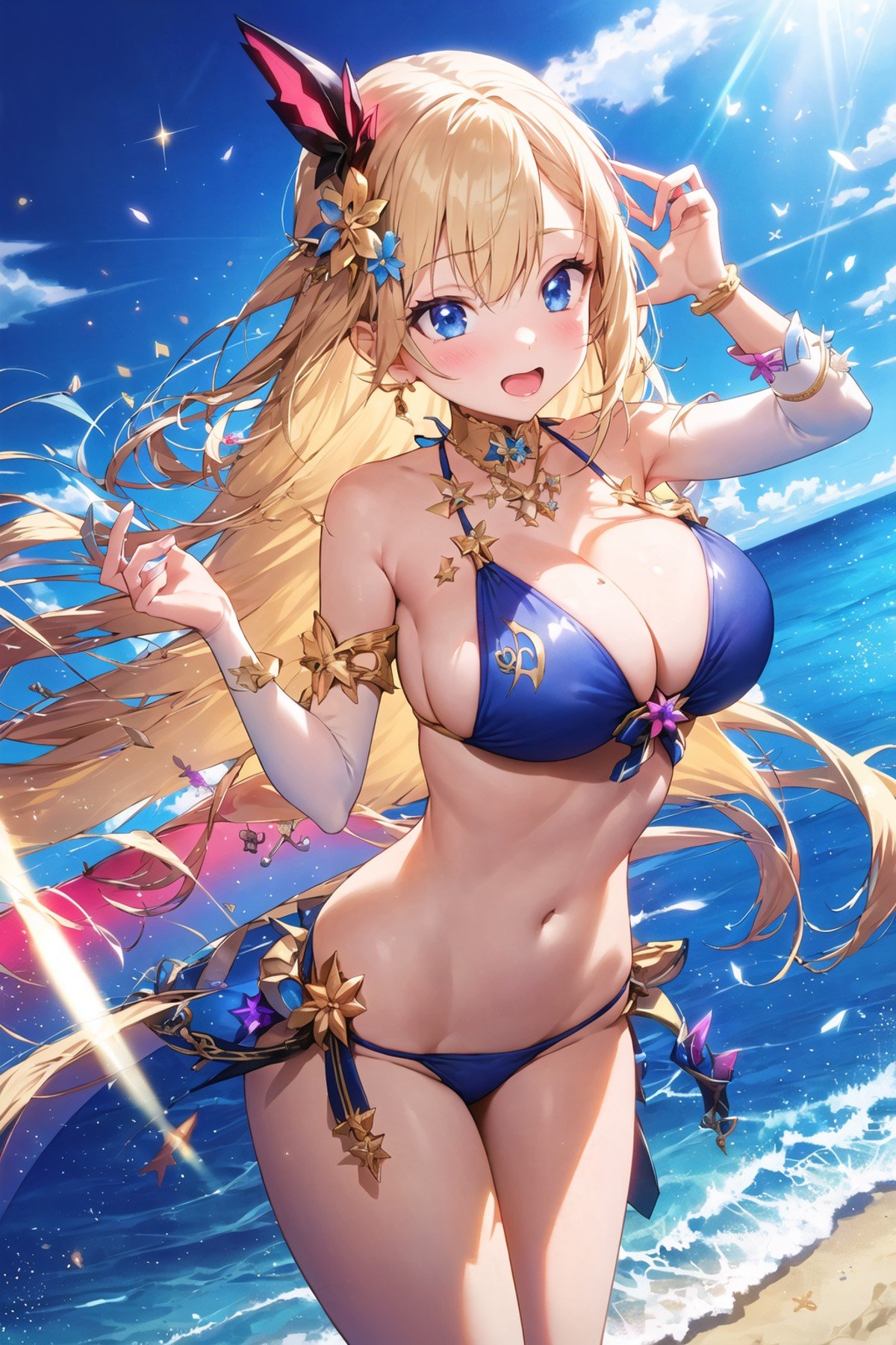 <lora:apstyle:0.9> apstyle1girl,bikini, beach, light particles, light rays, wallpapermasterpiece best quality 1girl