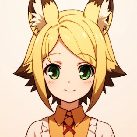 score_9, score_8_up, score_7_up, score_6_up, score_5_up, score_4_up, source_anime, , Lili, blonde hair, green eyes, short hair, fox ears, fox tail, fox girl, , soft smile, portrait