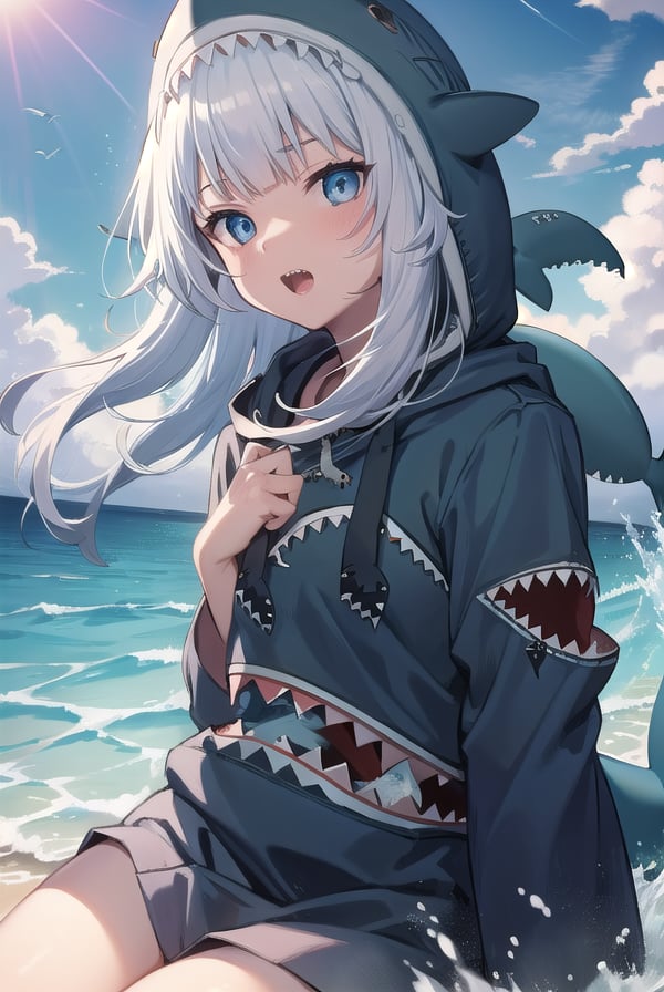 guragawr, <lora:guragawr-lora-nochekaiser:1>,gura gawr, blue hair, grey hair, medium hair, multicolored hair, shark girl, sharp teeth, two side up, teeth,BREAK (animal hood:1.5), blue nails, fins, fish tail, hood, long sleeves, (shark hood:1.5), shark tail, tail,BREAK looking at viewer,BREAK outdoors, ocean, submerged,BREAK <lyco:GoodHands-beta2:1>, (masterpiece:1.2), best quality, high resolution, unity 8k wallpaper, (illustration:0.8), (beautiful detailed eyes:1.6), extremely detailed face, perfect lighting, extremely detailed CG, (perfect hands, perfect anatomy),