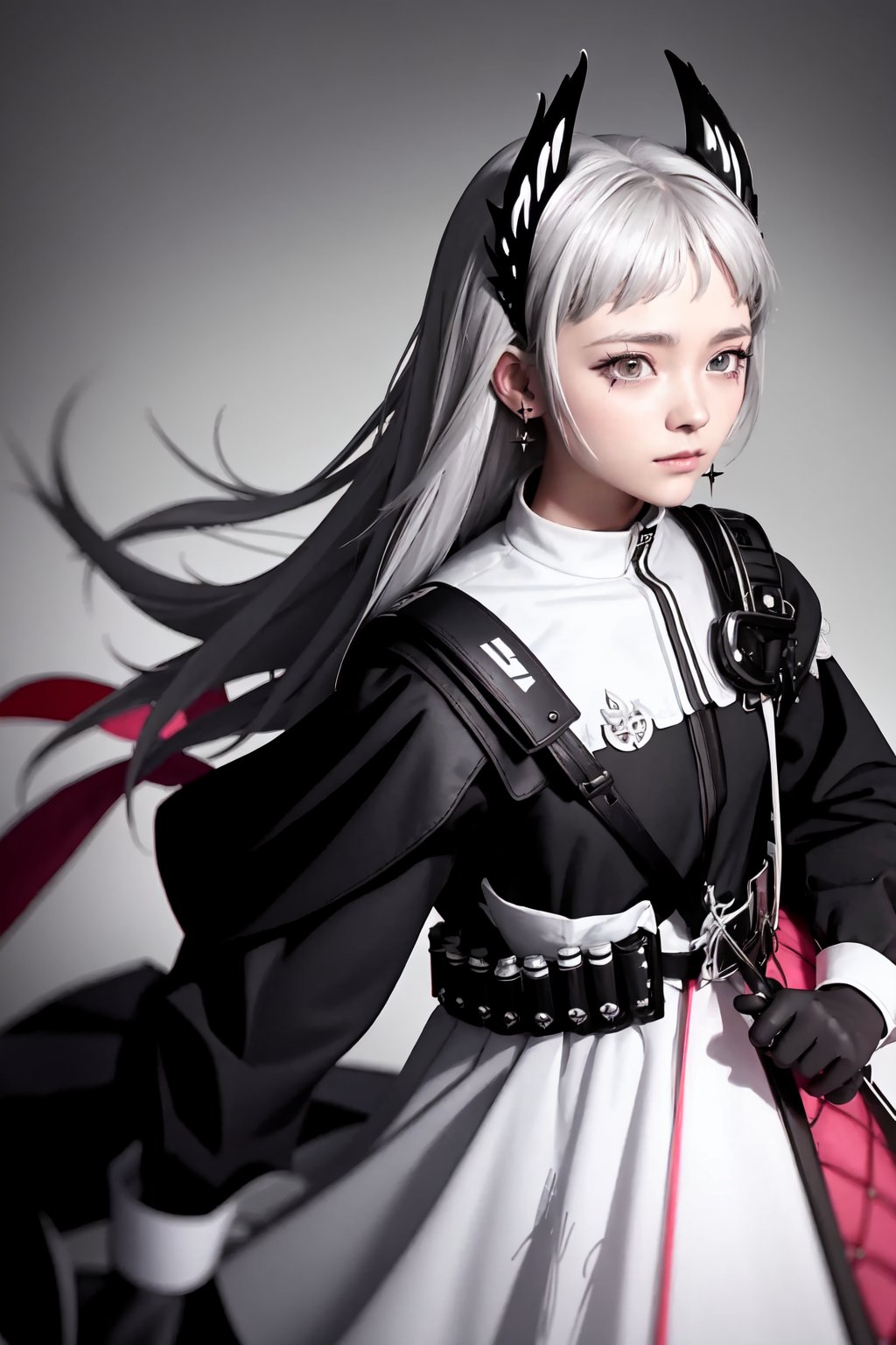 irene_(arknights),solo,head_wings,1girl,scar_across_eye,looking_at_viewer,earrings,black_gloves,long_sleeves,closed_mouth,black_jacket,scar_on_face<lora:irene_(arknights):1>,simple background,white backgroundmasterpiece,best quality, highly detailed, 