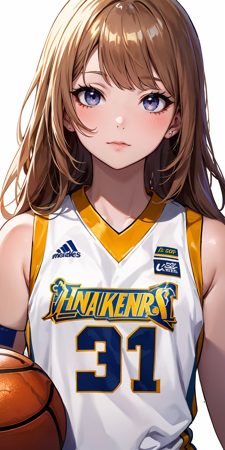 masterpiece,ultra-detailed,best quality,8K,illustration,cute face,clean skin ,shiny hair,sourse_anime,girl,simple background, <lora:basketball uniform_SD_V1.0:0.6> basketball uniform,senakers