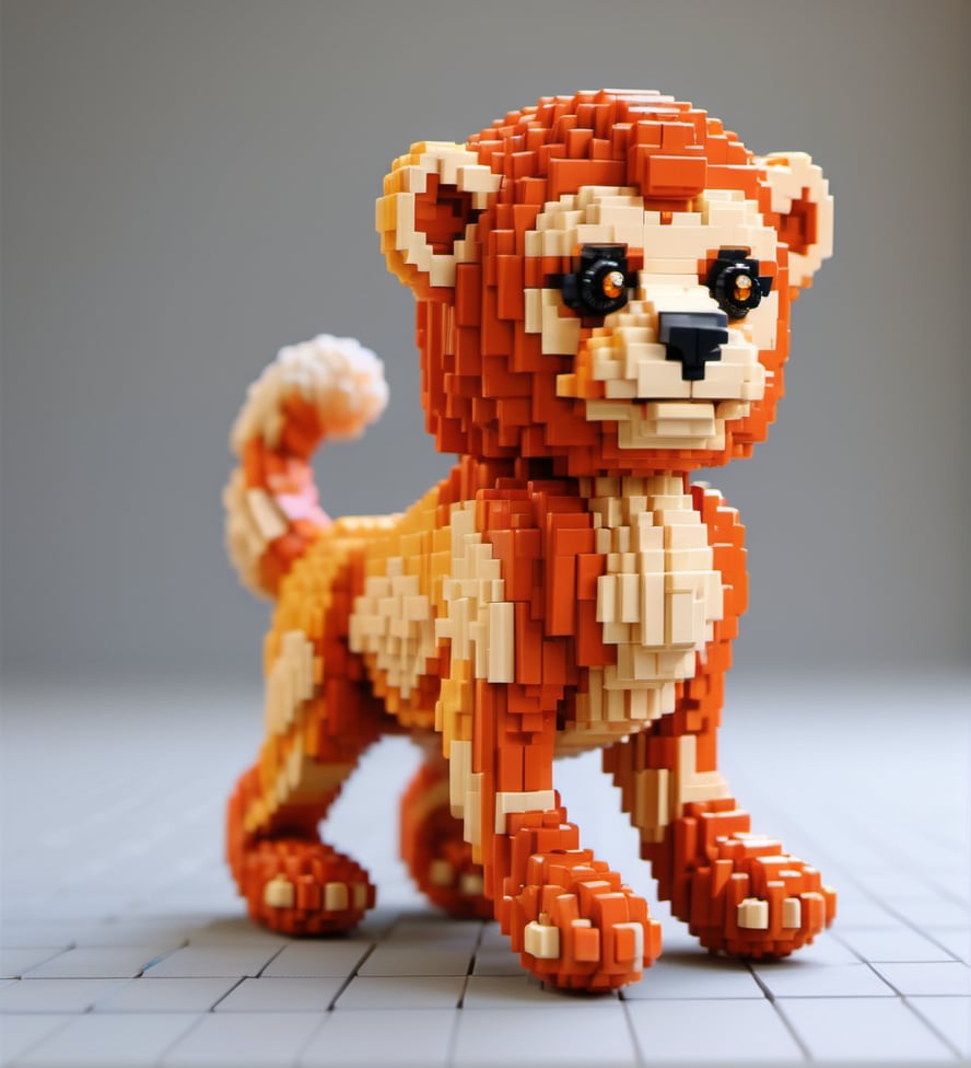 Lego pixel art,toy,3d model,detailed,playful,creativity,fine craftsmanship,childhood,hobby,indoor,studio lighting,<lora:微型像素-000009:0.6>,orangutan,Tiger,Bird,