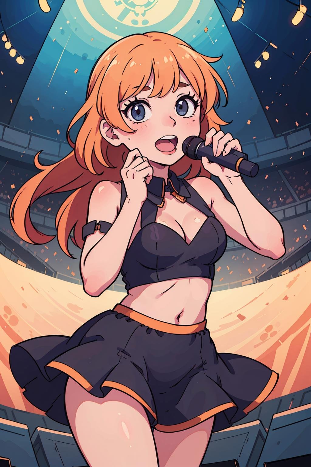 (best quality:0.8) perfect anime illustration, you're doing great performing at the concert, singing, dancing