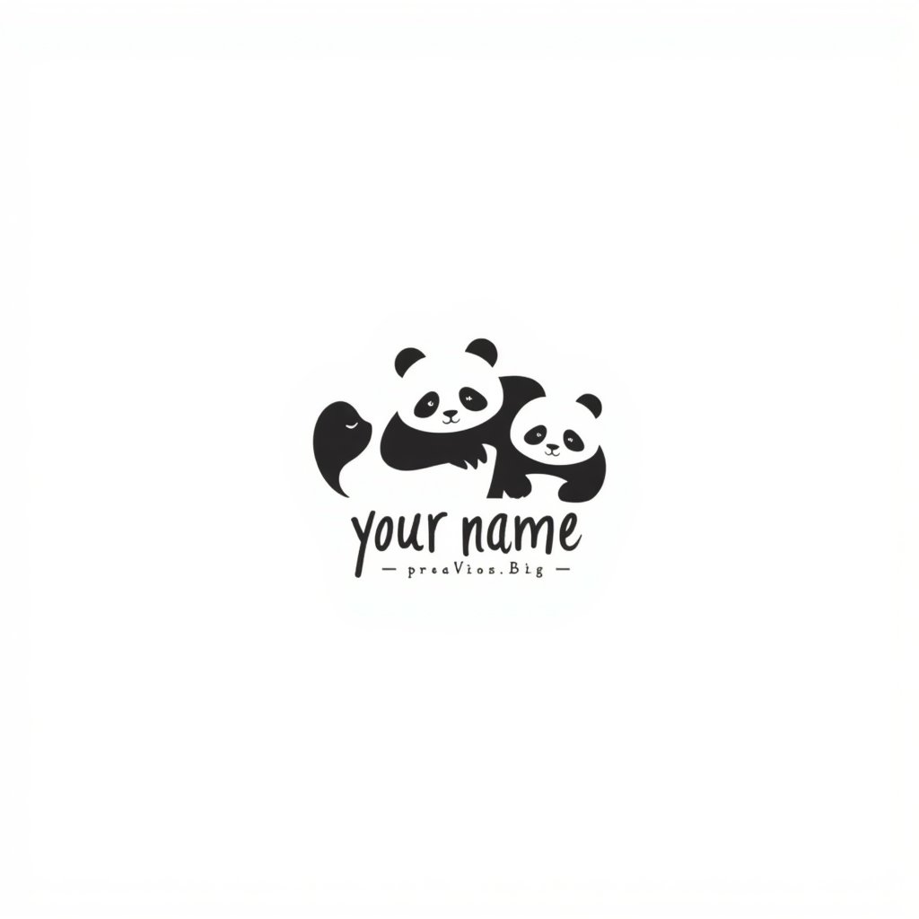 logo design ,vector graphic logo of panda, simple minimal --no realistic photo details black "your name" text, white background, centered composition, flat design style , signature, comic<lora:ins_logo:1>