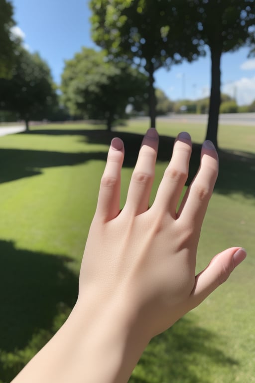 <lora:nicehand000006:0.9>,HDR,UHD,8K,Highly detailed,best quality,masterpiece,Close up shots of hands,five fingers,blue sky,sky,outdoors,cloud,close-up,out of frame,day,