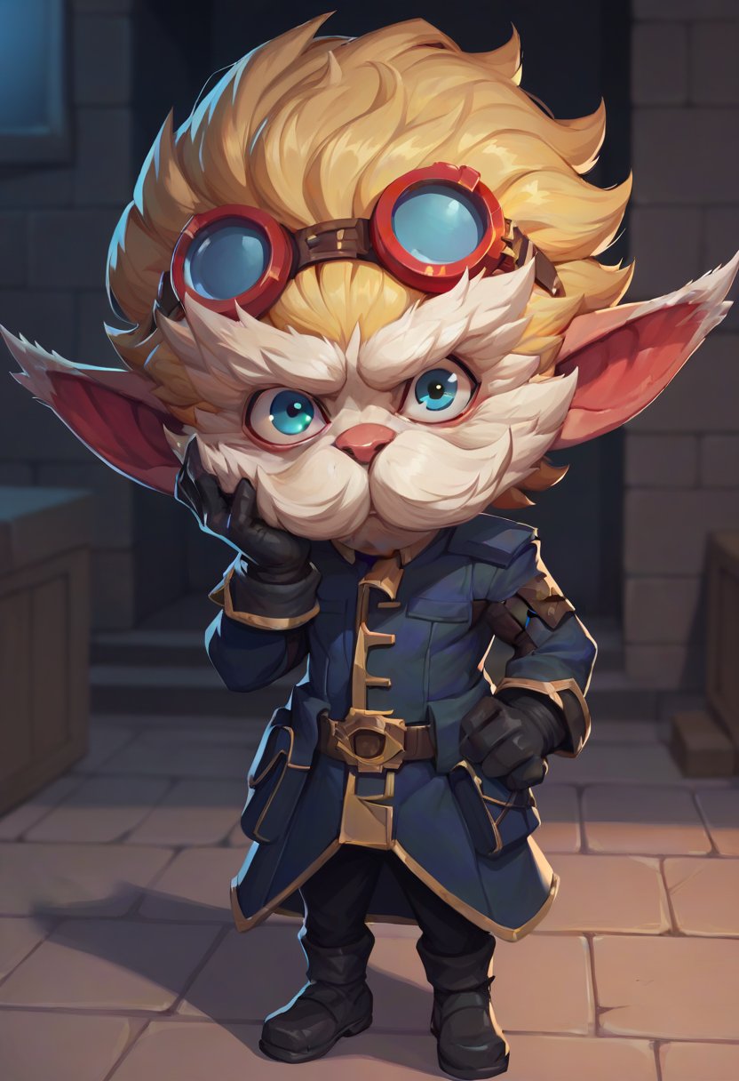 score_9, score_8_up, score_7_up, score_6_up, h3im3rding3r, 1boy, male focus, yordle, blonde hair, pointy ears, mustache, belt, pants, black gloves, gloves, black footwear, <lora:Heimerdinger_Default_v1:0.7>, solo, looking at viewer, goggles, hand on own cheek, confused, ?