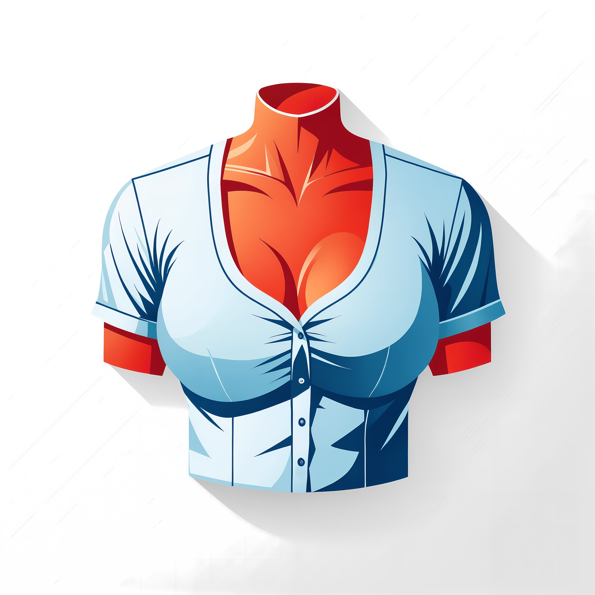 colored redicon, icon, vector graphic, cleavage, breast focus, upper body only, no head, shirt as top, short sleeved shirt, partially unbuttoned, no lower body, logo, minimal logo, flat logo, centered, white background, white borders, flat color background, <lora:PerfectCleavageXL_V1.0:1>