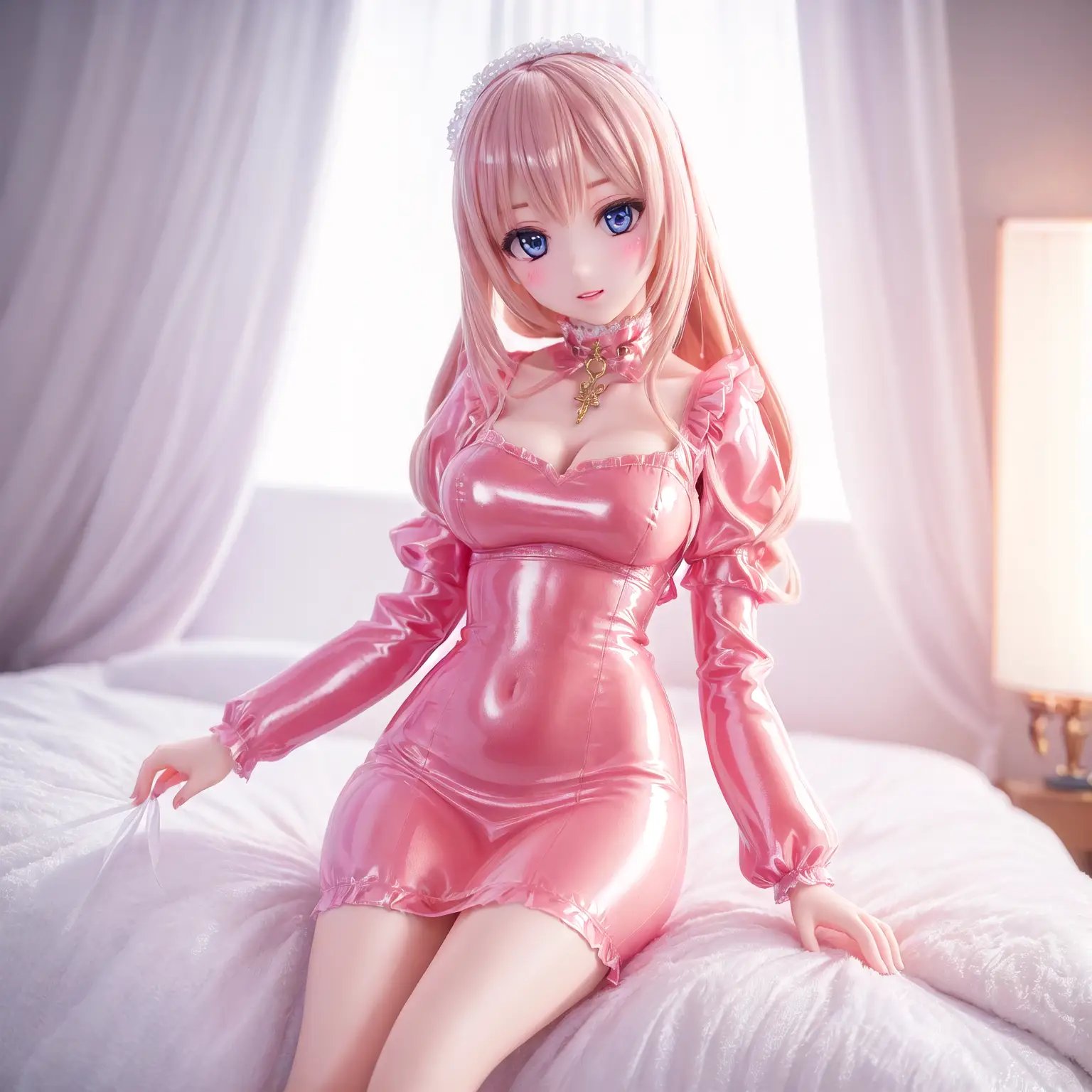 masterpiece, (1girl:1.3), (shiny sissy luxury latex dress for doll:1.1), subtle ambient glow, raytracing, global illumination, ultimate quallity,