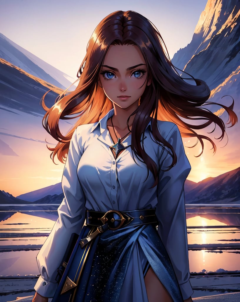 masterpiece, best quality, portrait of a 18yo woman ,  (salt flats:1.1) ,  color photo, cinematic, cinematic lighting, sly magician shadows illusions, anime, gorgeous 18-year-old woman, perfect eyes, graceful, landscape shot,  upper body, looking at viewer, standing, happy, enthusiastic