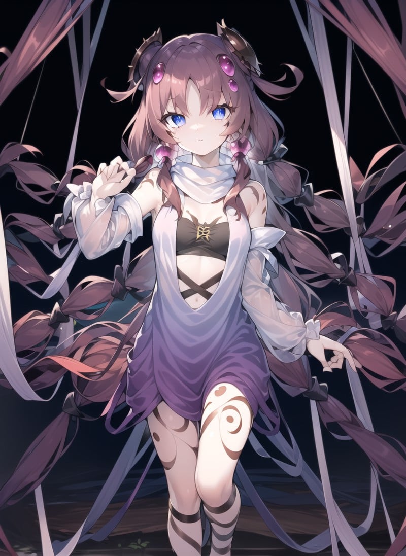 <lora:traptrixatypus:0.8>traptrixatypus ,purple dress,spider web, 1girl,braid,expressionless, full body,masterpiece,solo,beautiful detailed eyes,finely detail,detailed face,5 fingers,finely detailed,hyper detailed,detailed hand,8k,finely detailed beautiful eyes