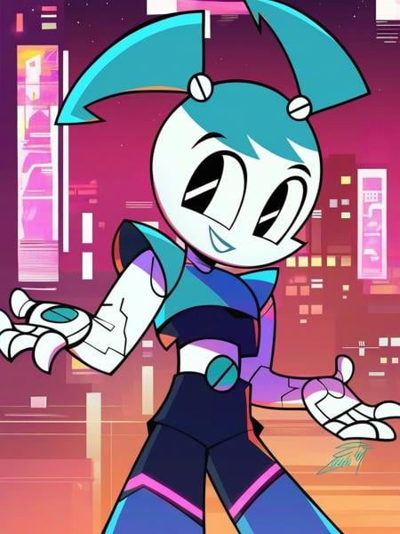 <lora:XJ-9:0.6>, x_j_9, 1girl, robot, blue hair, black eyes, cyberpunk outfit, neon, night city background,, score_9, score_8_up, score_7_up,