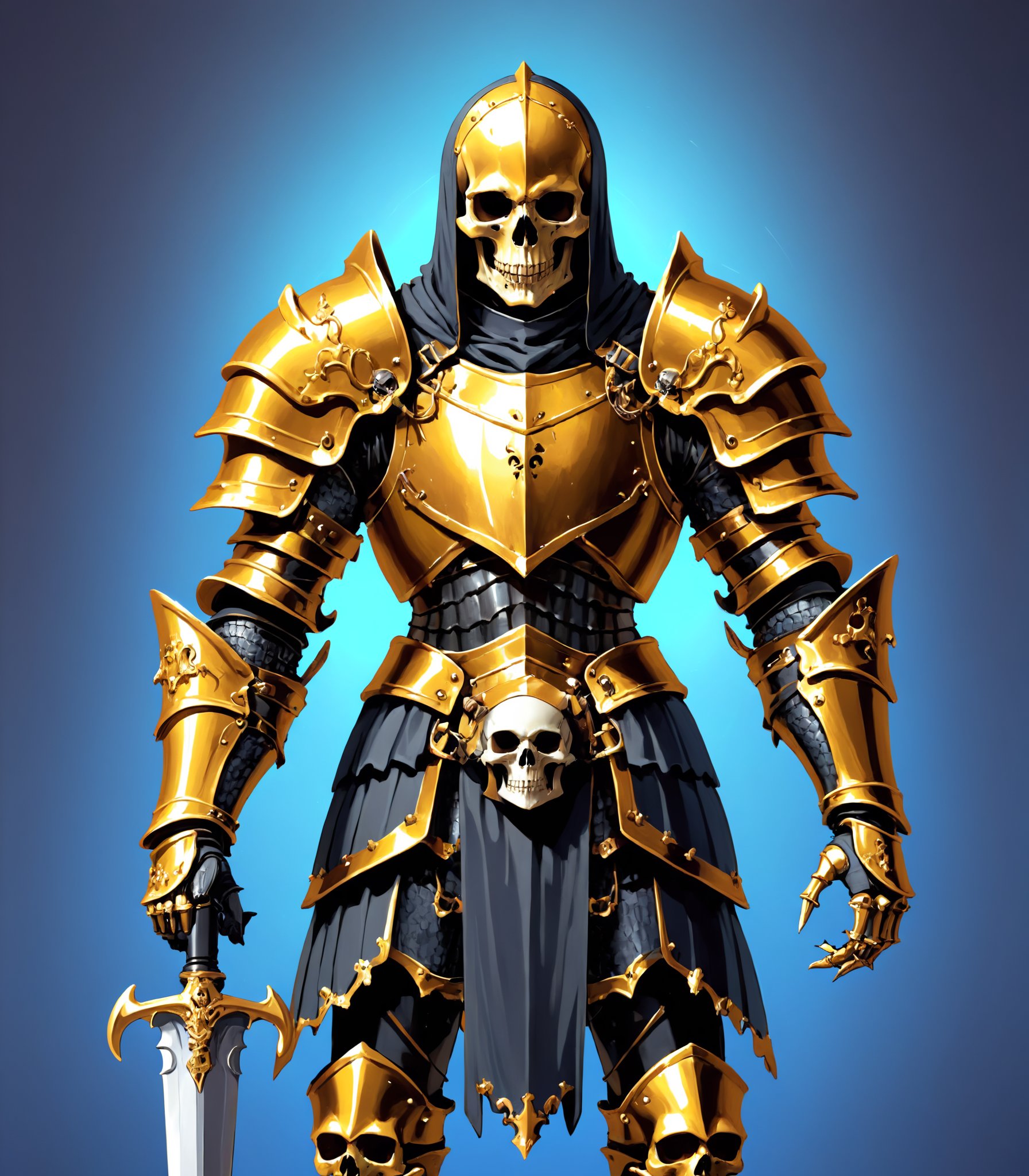 scull knight in golden armor