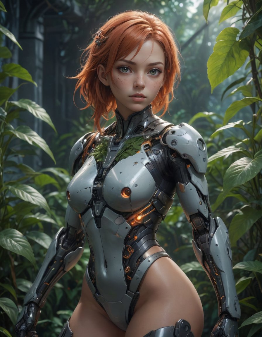 anime, sexy female cyborg wrapped in plants <lora:offset_0.2:0.3>, best quality, masterpiece, highres, extremely detailed, sharp focus, cinematic lighting, vibrant colors