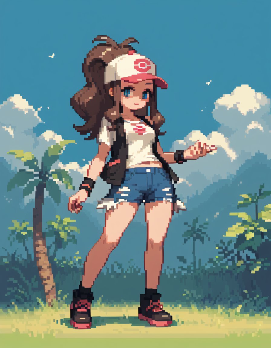 score_9, score_8_up, score_7_up, hilda from pokemon, pixel art, solo