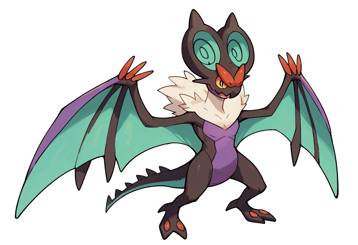 score_9, score_8_up, score_7_up, score_6_up, source_furry, dof, full-length portrait, solo, white background,  <lora:POKEMON_NOIVERN:1> noivern, pokemon (creature), feral, wing arms