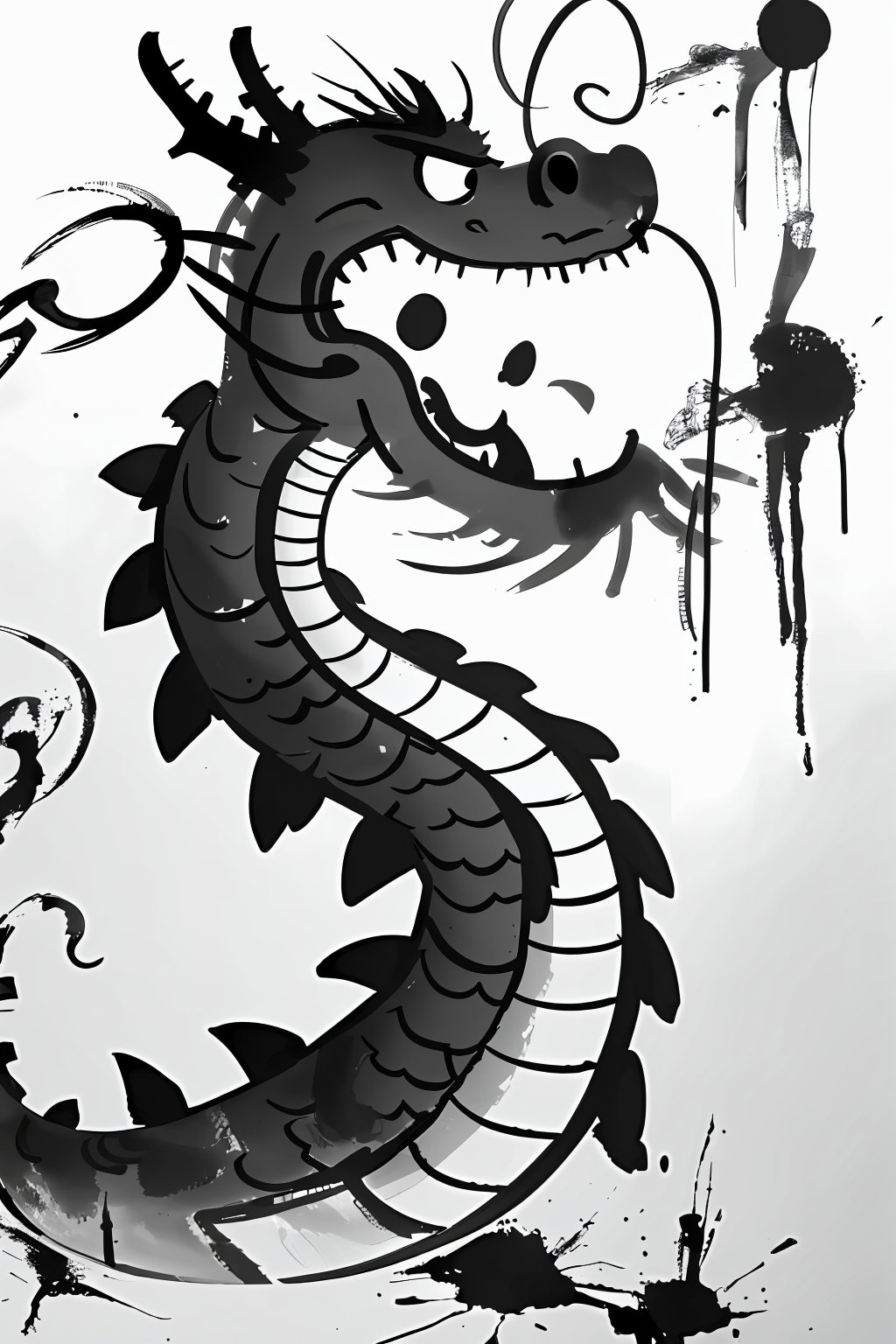 cute,dragon,ink,greyscale,monochrome,<lora:麻袋2024-028潦草龙权重0.5-1:0.8>,