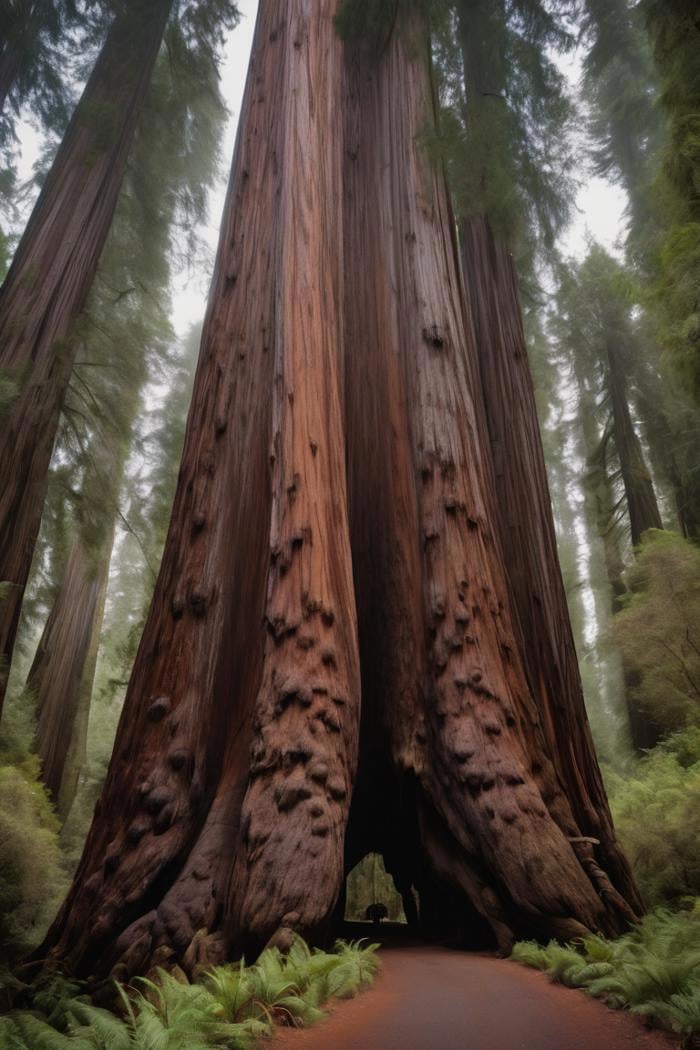 A colossal redwood tree, its towering trunk and sprawling branches a living testament to centuries of growth. captured on a sony A6000