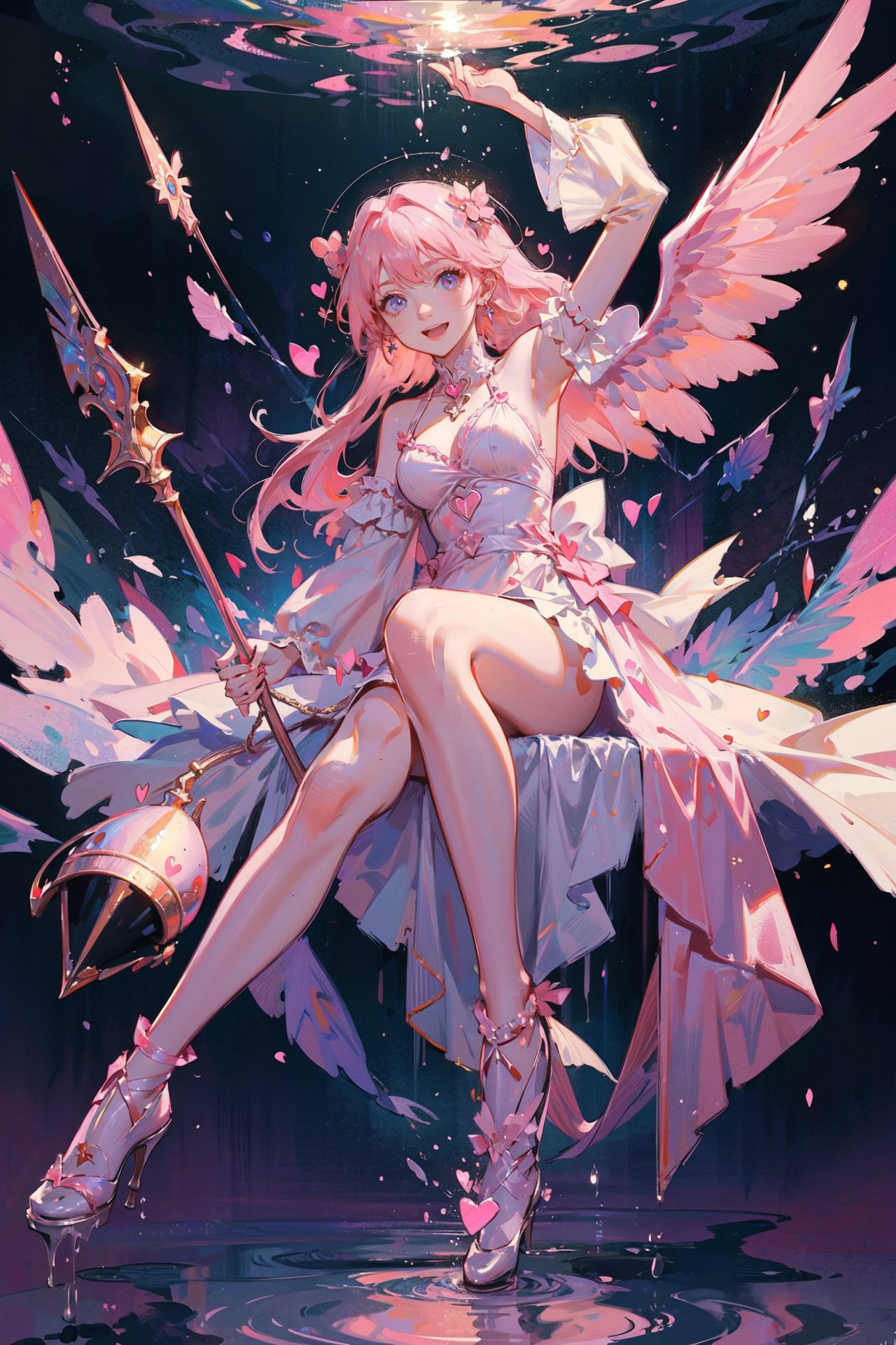 ((best quality, masterpiece, absurbres, super-resolution))  dream, surreal background, floating, universe, godly, mythical, heavenly, extravagant outfit , (((pink hearts)))