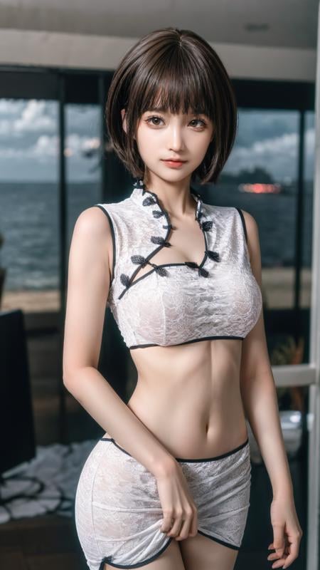 best quality,HDR,UHD,8K,Vivid Colors,solo,front mirror,photo_(medium),cute & girly,(1girl:1.3),(looking at viewer:1.4),night,upper body,<lora:add_detail:0.7>,(standing:1.2),(seaside:1.4),<lora:momo:0.85>,<lora:rc28:0.74>,rc,midriff,chinese clothes,print,