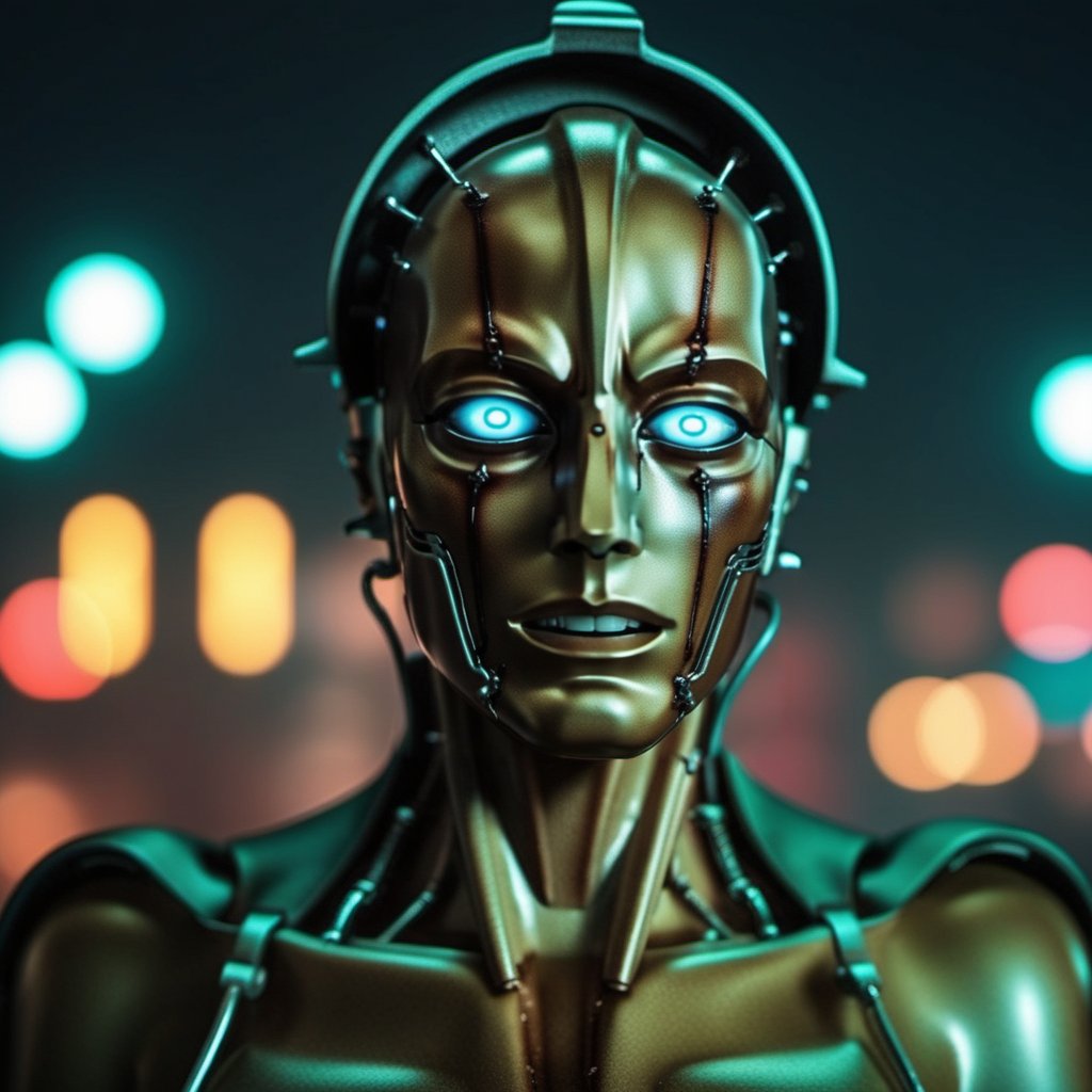 Maschinenmensch1024, a robot, cyberpunk background, neon lights, highly detailed, attack on titan, photography, ultra sharp, film, professional, 64k  <lora:Maschinenmensch1024:0.7>