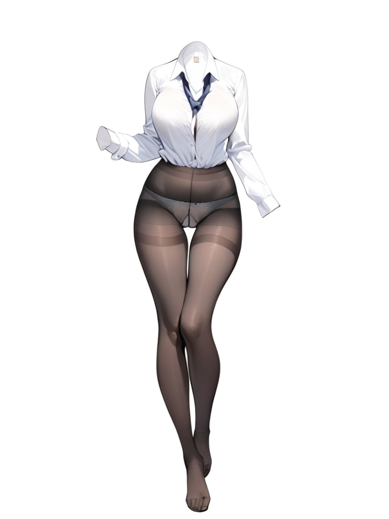 <lora:xl_Invisible person(kohaku_delta)-000006:1>,transparent, invisible person, 1girl, solo, pantyhose, underwear, shirt, white background, panties, breasts, white shirt, simple background, black pantyhose, thigh gap, standing, full body, large breasts, panties under pantyhose, long sleeves, legs, dress shirt, no shoes, collared shirt, feet, masterpiece, best quality,