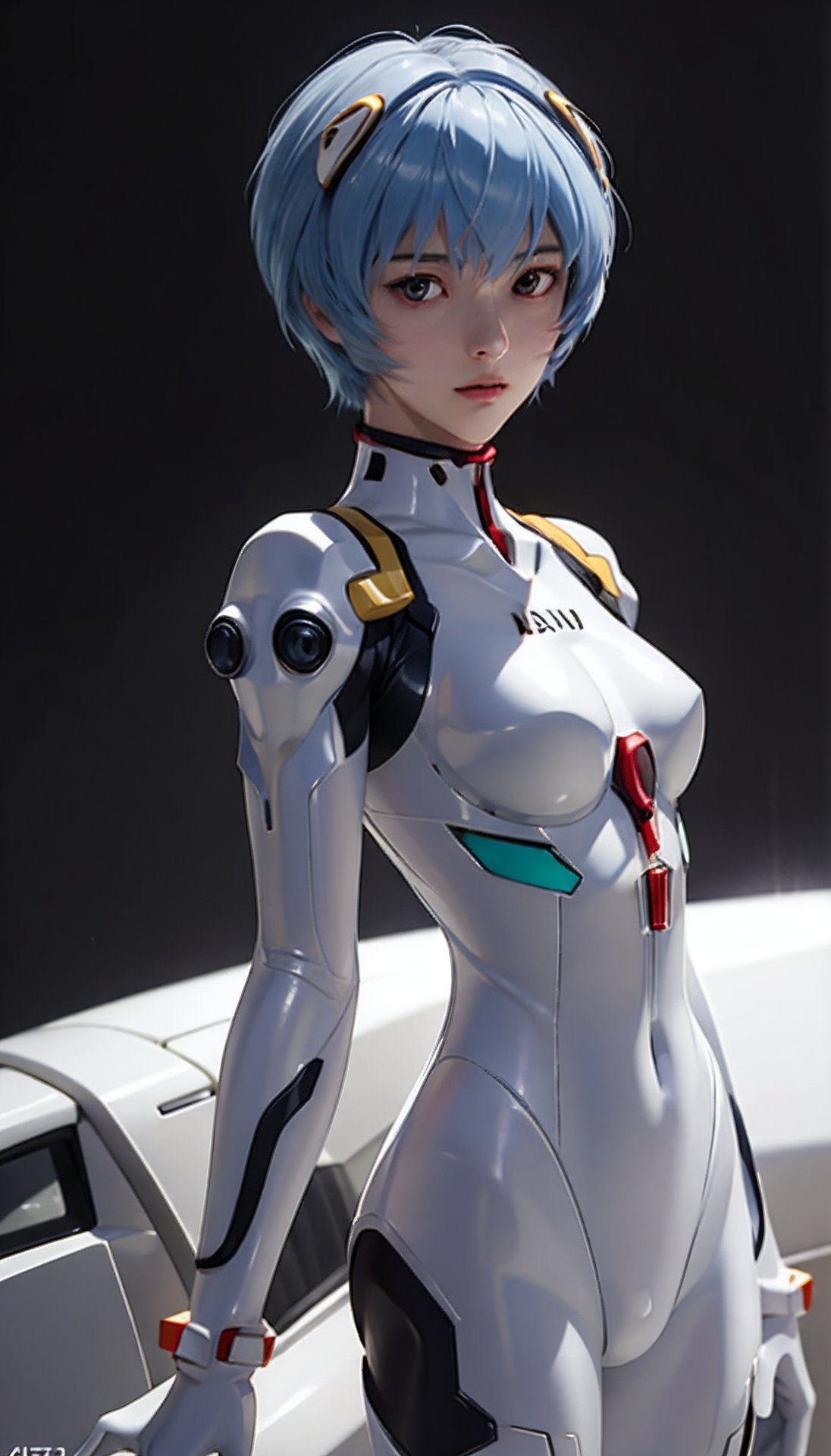 (best quality, masterpiece:1.2),ultra detailed,(photo realistic:1.4),(upper body:1.5),red eyes,plug suit,ayanami_rei,<lora:ReiAyanami_v1:0.5>,halation_background,<lora:Halation_v1:0.5>,