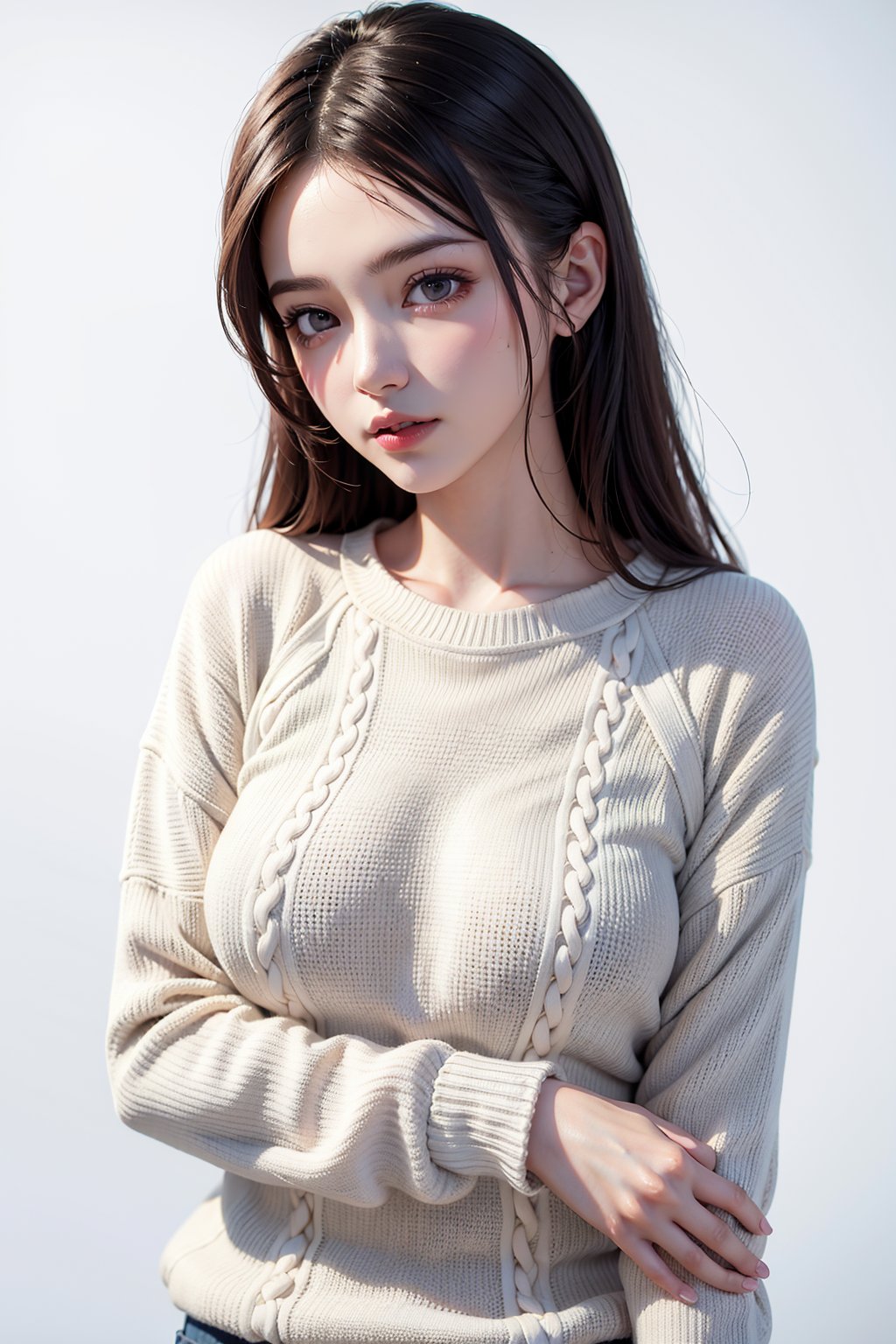 1girl,sweater,white background,