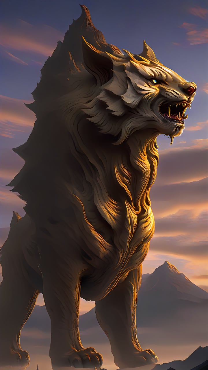 Oriental mythology Giant tiger head mythical monster, mountain range<lora:sdxl_31guaiwu:0.8>,