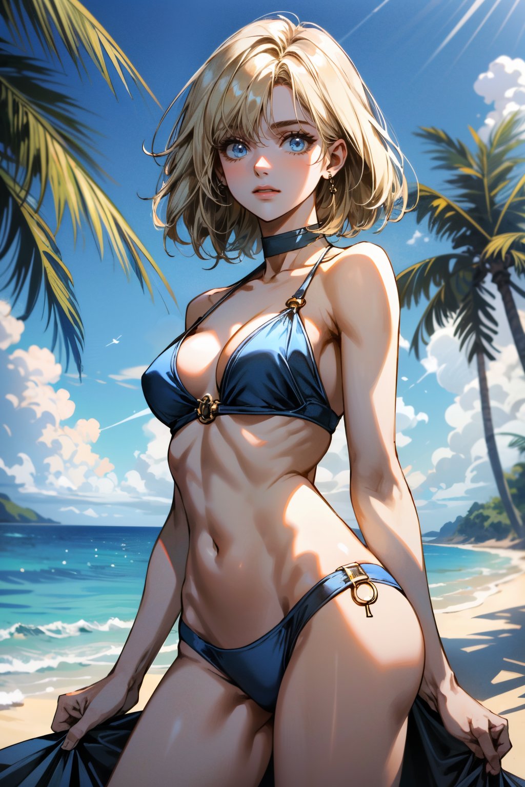 ((ultra detailed, masterpiece, absurdres)) <lora:I2SGirl:0.8>I2SGirl, medium hair, blonde hair, blue eyes, on a tropical island, bikini, palm trees, ocean