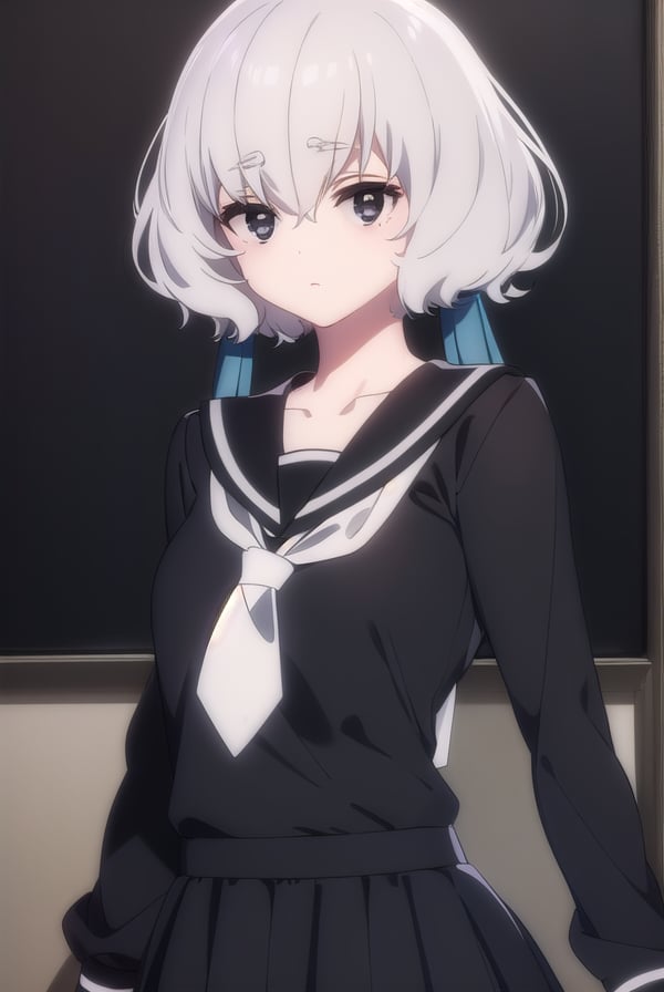 junkokonno, <lora:junko konno s2-lora-nochekaiser:1>,junko konno, low twintails, (black eyes:1.5), twintails, white hair,BREAK sailor dress, serafuku, skirt, school uniform, white necktie, necktie, long sleeves,BREAK looking at viewer, full body,BREAK indoors, classroom,BREAK <lyco:GoodHands-beta2:1>, (masterpiece:1.2), best quality, high resolution, unity 8k wallpaper, (illustration:0.8), (beautiful detailed eyes:1.6), extremely detailed face, perfect lighting, extremely detailed CG, (perfect hands, perfect anatomy),