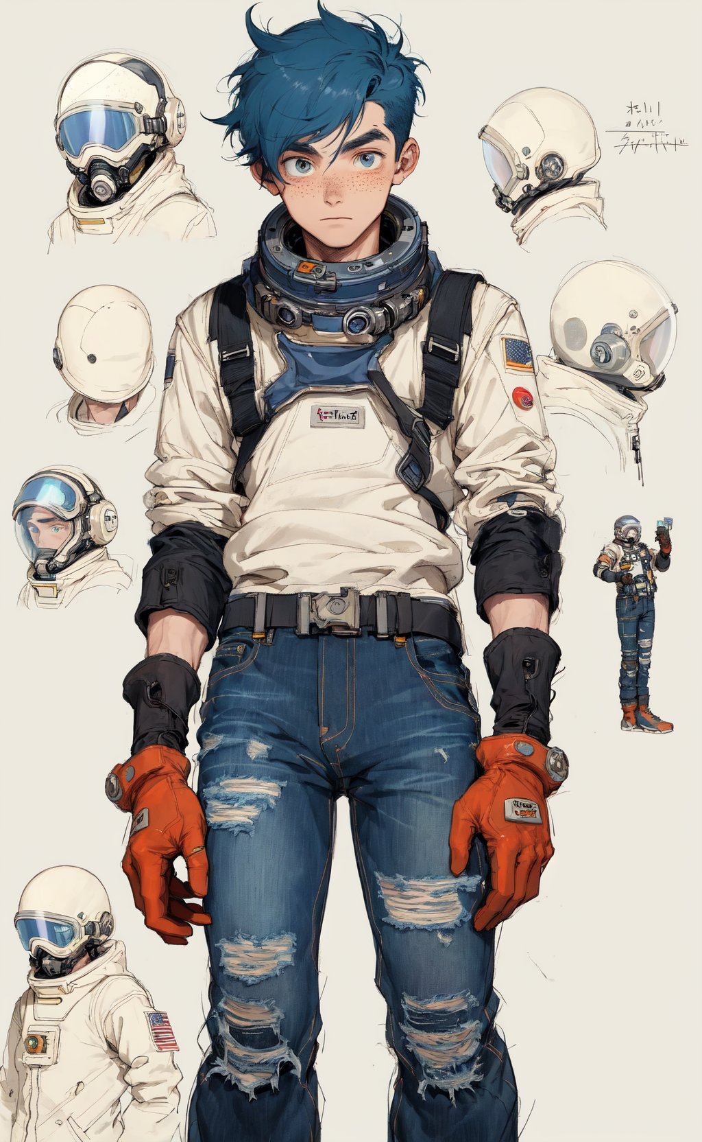 (sketch:1.1), (masterpiece, best quality), 1boy, spacepunk engineer, science fiction, distressed jeans, freckles, gloves, goggles