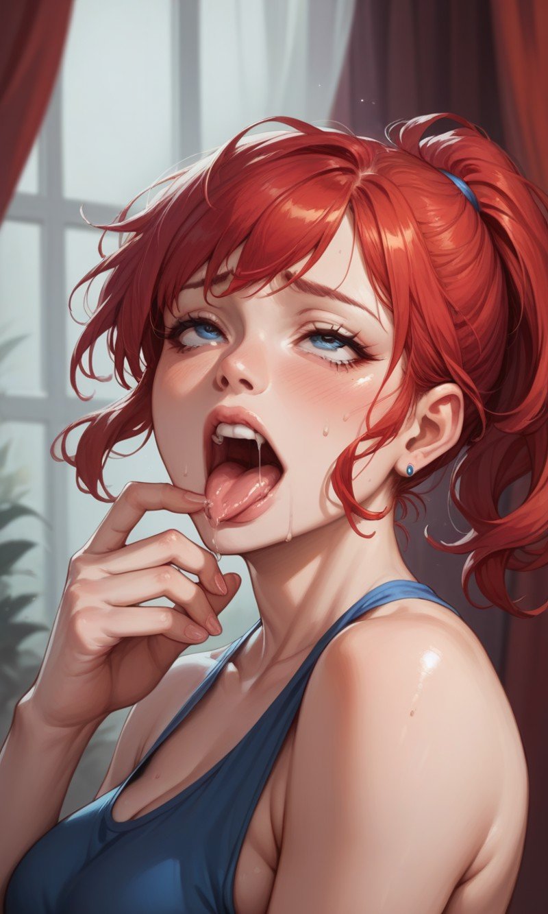 score_9, score_8_up, score_7_up, score_6_up, score_5_up, score_4_up, source_anime, BREAK, 1girl, solo, ahegao, blue eyes, red hair