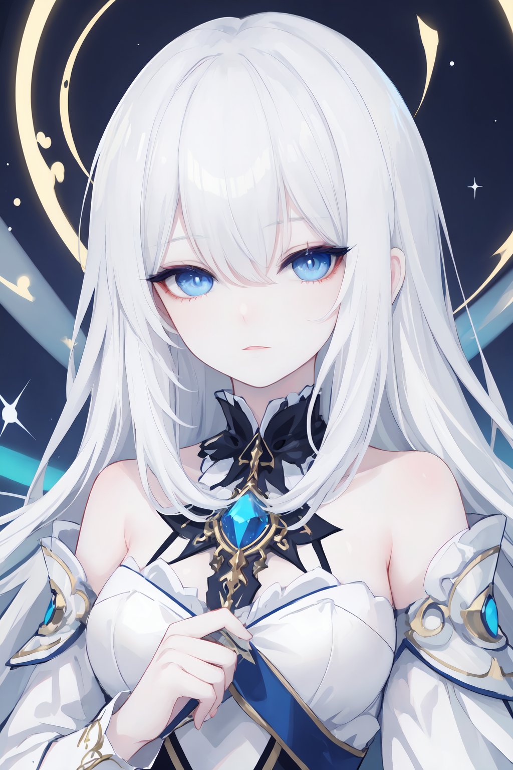 Maiden,Gods,White hair,blue eyes,Strange aura,highlightBeautiful and delicate eyes,