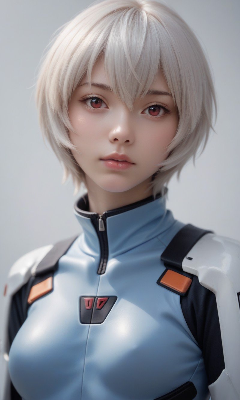 score_9, score_8_up, score_7_up, best quality, masterpiece, realistic, Rei Ayanami, mysterious pilot, white hair, red eyes