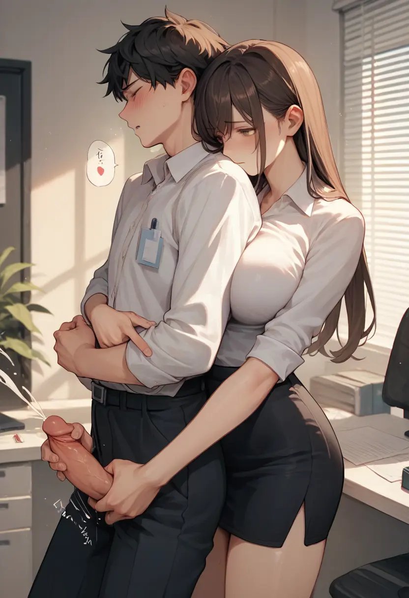 score_9, score_8_up, score_7_up, score_6_up, source_anime, 1girl, brown hair, long hair, bedroom, large breasts,  1boy, reach-around, handjob, uncensored, black hair, office lady, grabbing from behind, ejaculation, <lora:reach-around_v0.4-pony:1>