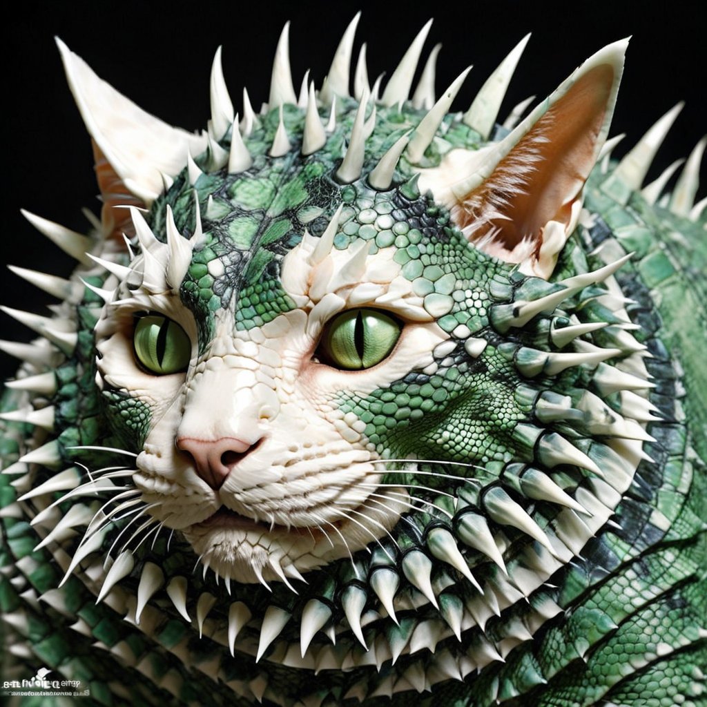 <lora:r3psp1k3s:0.65> cat made of r3psp1k3s, reptile skin, spines, 