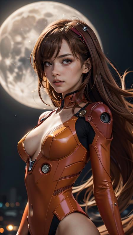 (best quality, masterpiece, colorful, dynamic angle, highest detailed)(Asuka Langley), upper body photo, fashion photography of cute red long hair girl (Asuka Langley), dressing high detailed Evangelion red suit (high resolution textures), in dynamic pose, bokeh, (intricate details, hyperdetailed:1.15), detailed, moonlight passing through hair, perfect night, (fantasy art background), (official art, extreme detailed, highest detailed), HDR+