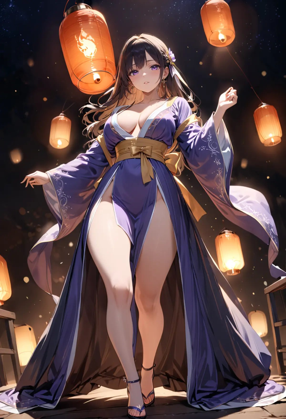 ,ruanyi0799,lantern,glowing,night sky,1girl,solo,hanfu,full body,dancing,hanfu,purple dress,see-through,wide sleeves,from below,,<lora:0799 Kongming lantern_xl_v1:1>,<lora:WildcardX-XL-Detail-Enhancer:2>, masterpiece,best quality,ultra detailed,8K,super fine illustration,highly detailed beautiful face and eyes,perfect anatomy,professional lighting,