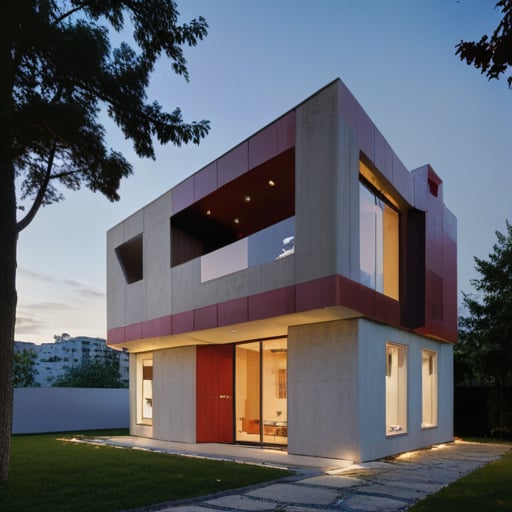 <lora:Real Architecture 2.0.TA_trained:0.9> real architecturezz photo a espectacular modern house, in the city, whit wood and red metal finishes, perfect photo of high tech cupola building, beautiful place, extremely detailed, aesthetic, vibrant, evening, striking design