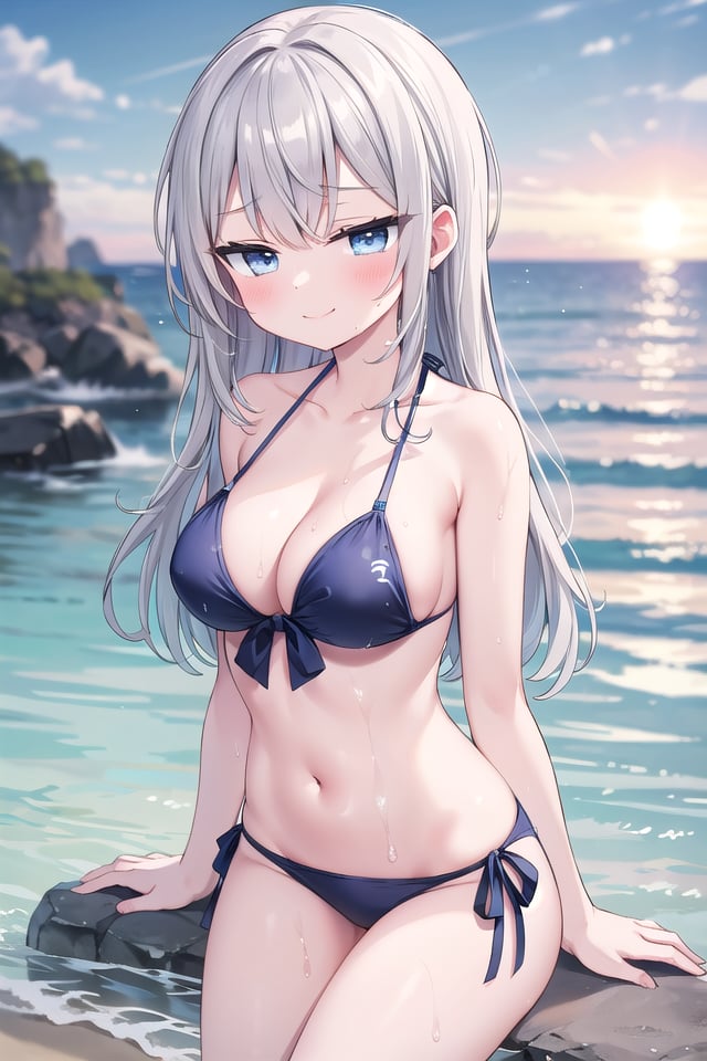 <lora:sensualface_type3_v3:1>insanely detailed, absurdres, ultra-highres, ultra-detailed, best quality,1girl, solo, nice hands, perfect handsBREAK(pastel colored bikini:1.3)BREAKhappy smile, laugh, closed mouth,sitting on beach, seductive pose, cowboy shotBREAKslender, kawaii, perfect symmetrical face, ultra cute girl, ultra cute face, ultra detailed eyes, ultra detailed hair, ultra cute, ultra beautifulBREAKDimly lit morning sea Capture the mysterious beauty of the ocean as it slowly awakens under the faint light of dawn, depth of field, ultra detailed backgroundBREAKlarge breasts, cleavage, extremely detailed navel, (wet skin:1.2), (shiny skin:1.3)BREAKgrey hair, blue eyes, medium long hair,