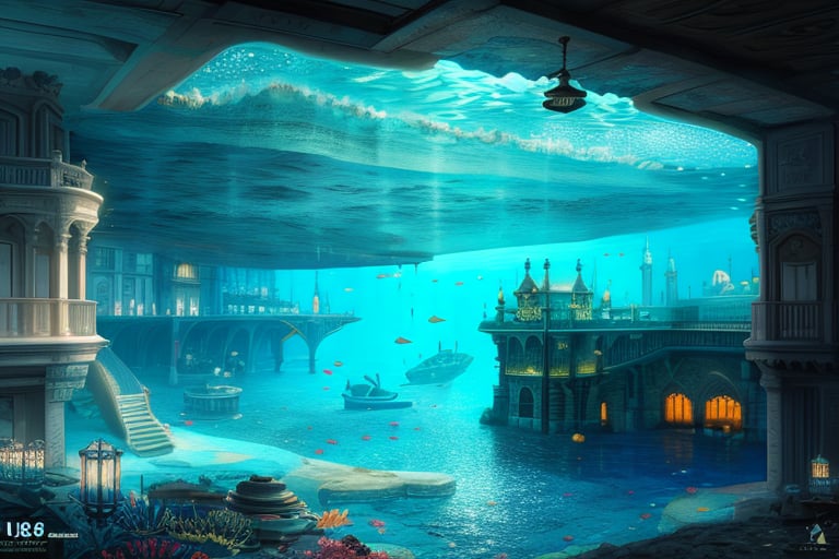 submarine villa,villa,villa at the bottom of the sea,blue water around the villa,amazing,ray tracing,best quality,extreme detail,masterpiece,UHD,16k,wallpaper,poster,film texture,award-winning,, (best quality), ((masterpiece)), (an extremely delicate and beautiful), original, extremely detailed wallpaper