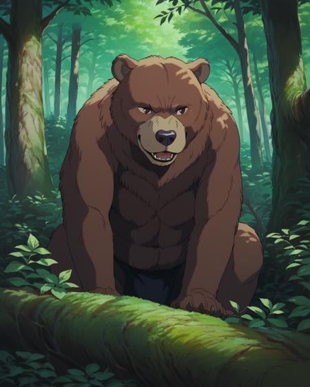 score_9, score_8_up, score_7_up, source_anime, zPDXL, Ghiblistyle, no humans, forest, trees, animal focus, Bear <lora:Ghibli_style_PDXL:0.95>