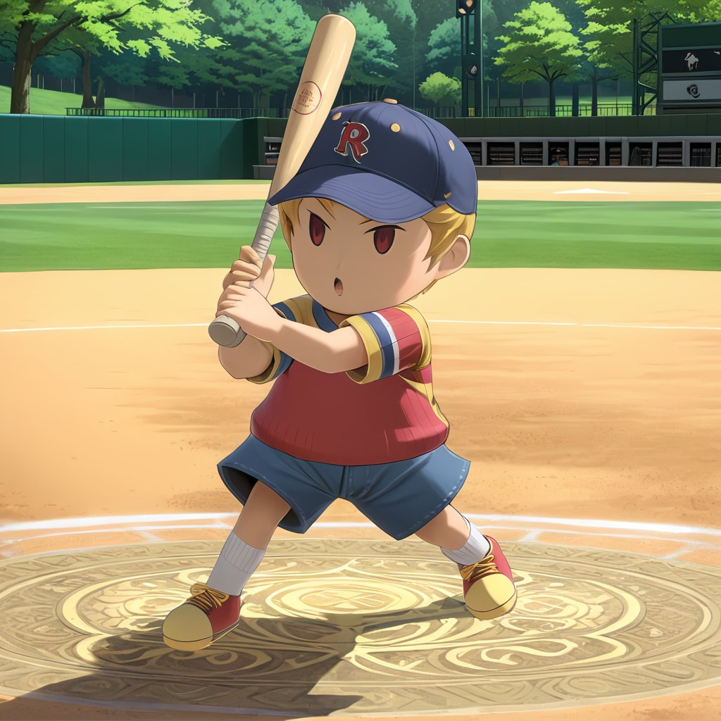 full body shot, LucasM3XL <lora:LucasM3XL:.85> kissing baseball bat, park, (anime, masterpiece, intricate:1.3), (best quality, hires textures, high detail:1.2), (4k),(incredibly detailed:1.4),UHD, 8K, ultra detailed