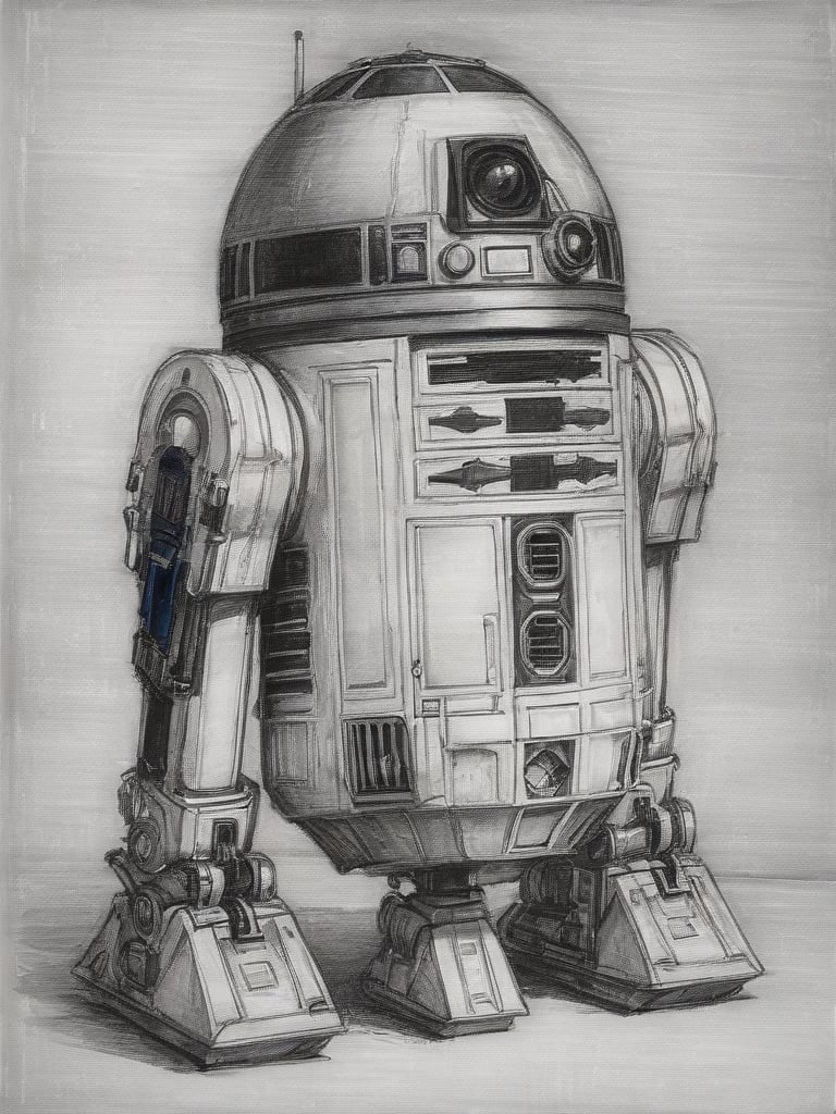 sketch, pencil art, a drawing of a r2d2, <lora:pencil_art:0.85>, bw