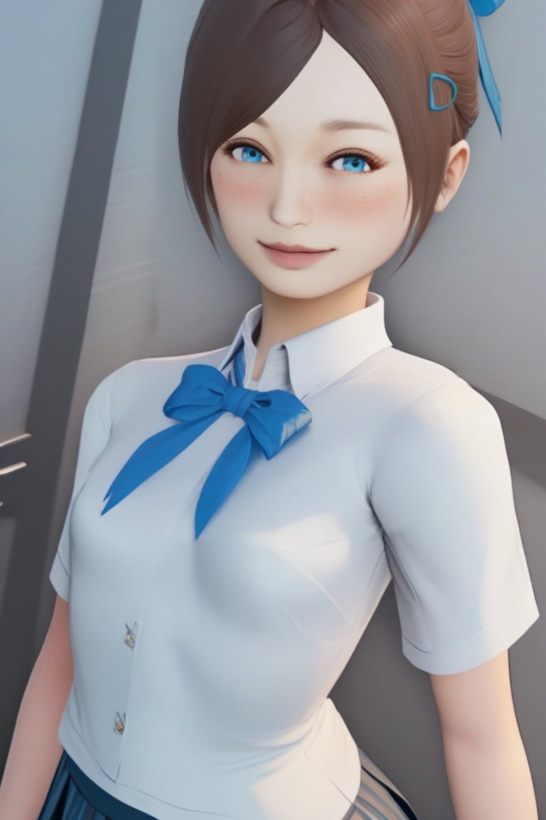 score_9, score_8_up, score_7_up, score_6_up,rating_questionable, 1girl, dynamic angle, indoors, Hmkech, small breasts, brown hair, blue eyes, BREAK standing, smile, (((simple grey background))), school uniform, potrait, face focus, straight on, pov<lora:EMS-377818-EMS:0.800000>, <lora:EMS-25485-EMS:1.300000>