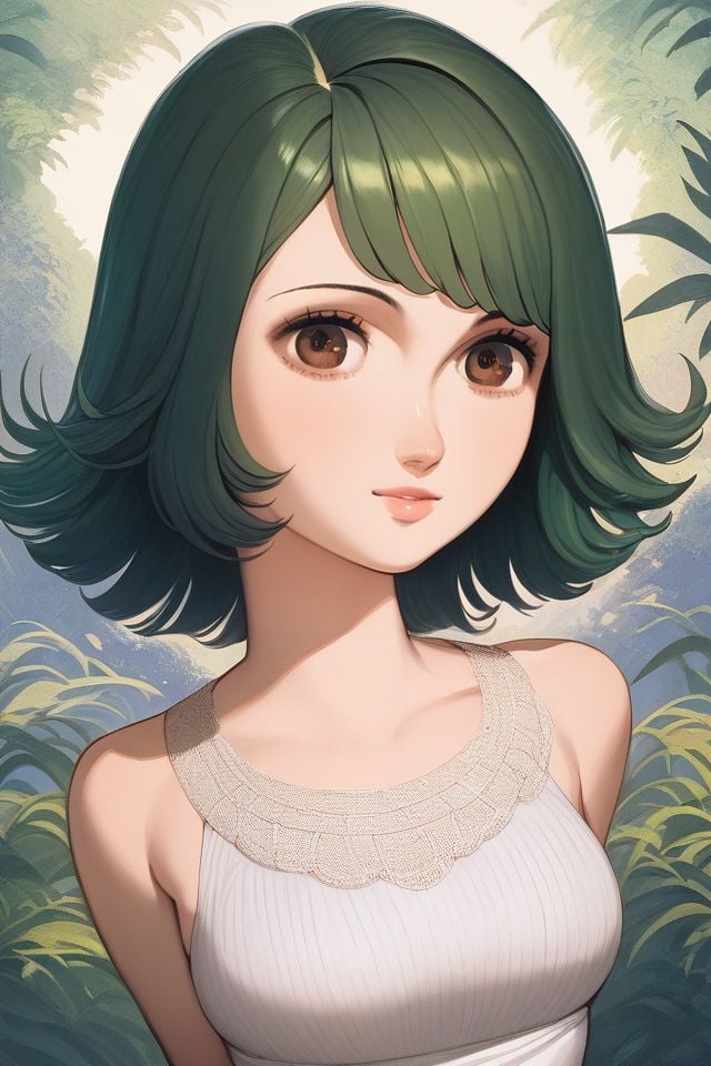 score_9, score_8_up, score_7_up, 1girl, dizzy, light_green hair, short_bangs, brown eyes, arms behind back, beautiful background <lora:Osamu_Tezuka_PonyXL_style_v01.10.02.02:1>