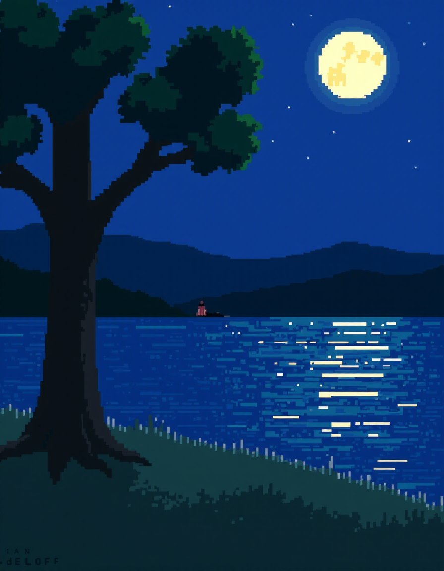 <lora:NeoPixelArt_V2:1>pixelart, moon, sky, scenery, tree, star (sky), outdoors, night, night sky, starry sky, grass, building, water