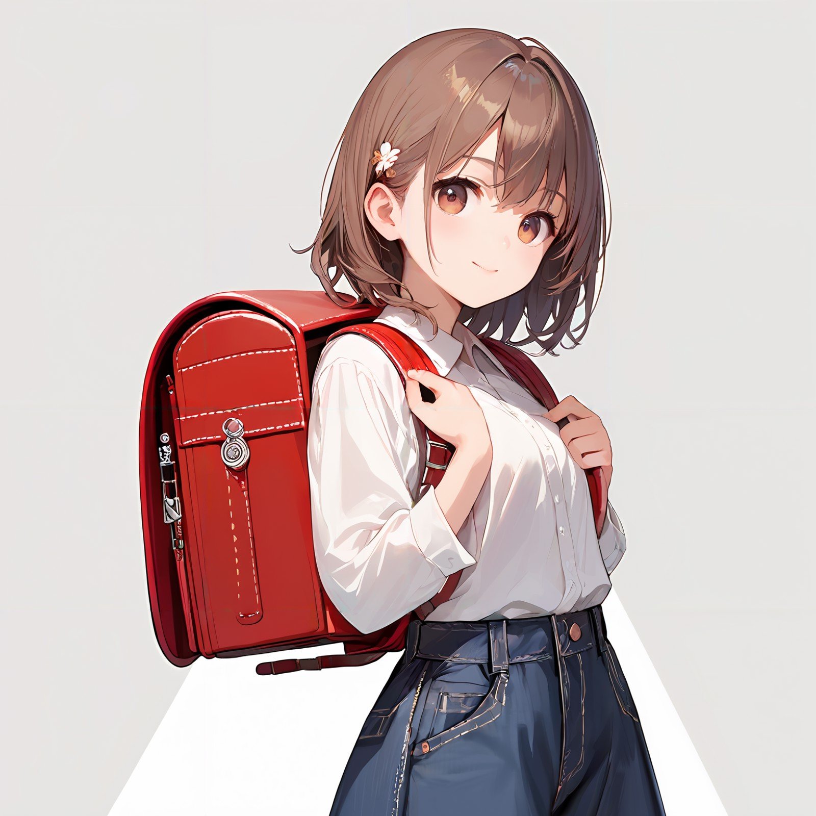 score_9, score_8_up, score_7_up,source_anime, high res image,masterpiece,best quality,girl,cowboy shot,cute face,simple background,  <lora:randoseru_Pony_V1.0:0.7>randoseru,red  backpack